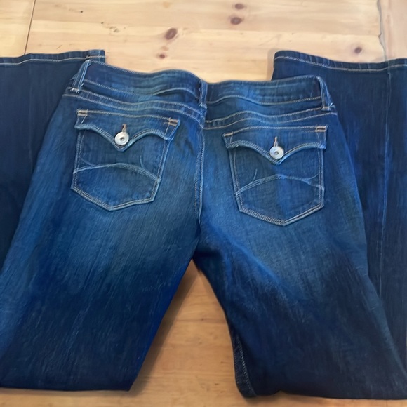 ANA bootcut JEANS blue button FLAP POCKET Stretch DISTRESSED 30 or 10 SHORT Exc - Picture 4 of 5